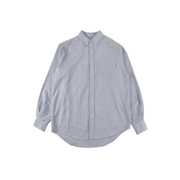 訂製寬鬆條紋長袖恤衫  鈕扣恤衫領設計  前長後短款式  左前胸袋口 R424 訂製寬鬆條紋長袖恤衫  鈕扣恤衫領設計  前長後短款式  左前胸袋口 R424